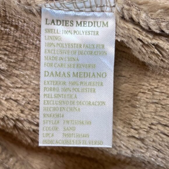 Green Tea Womens Faux Fur-Lined Hooded Jacket Sand Beige Warm Outerwear Medium - Picture 6 of 6